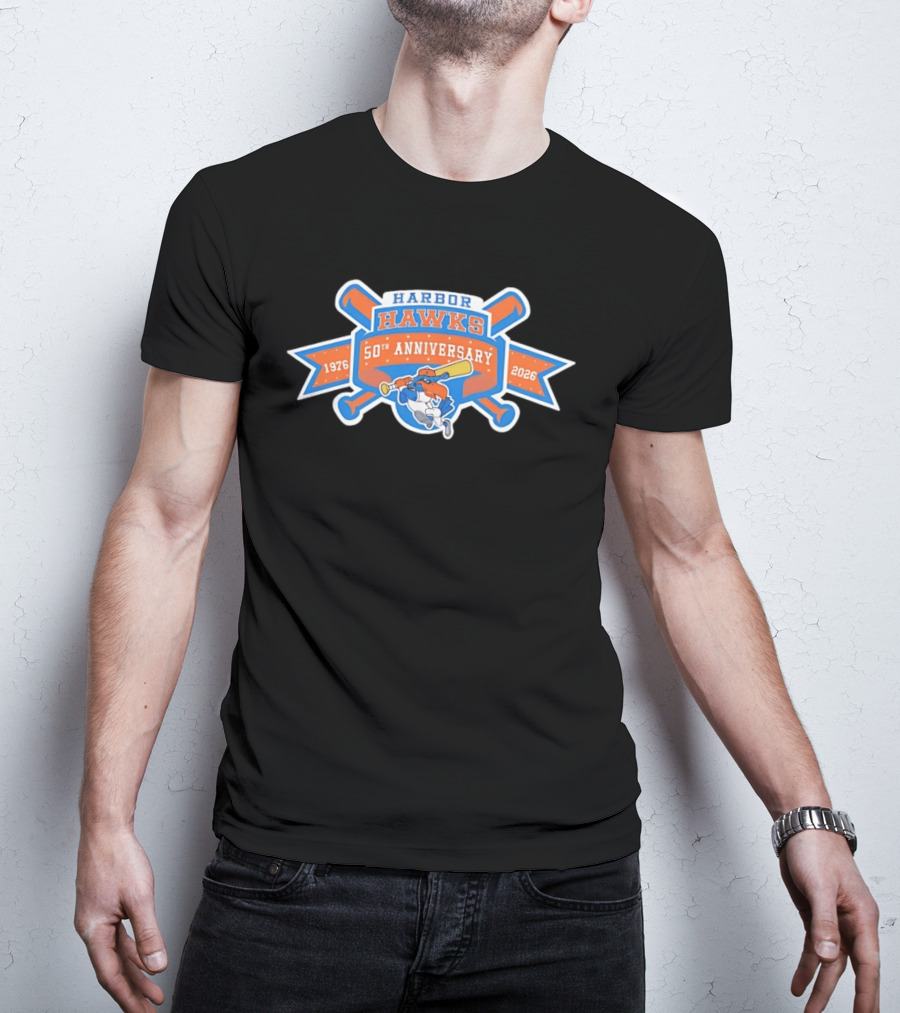 Harbor Hawks 50th Anniversary 1976 2026 Baseball Team Vintage Logo Celebration T-Shirt