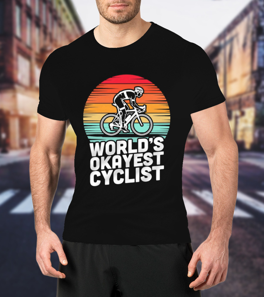 World's Okayest Cyclist Sunset Bicycle T-Shirt