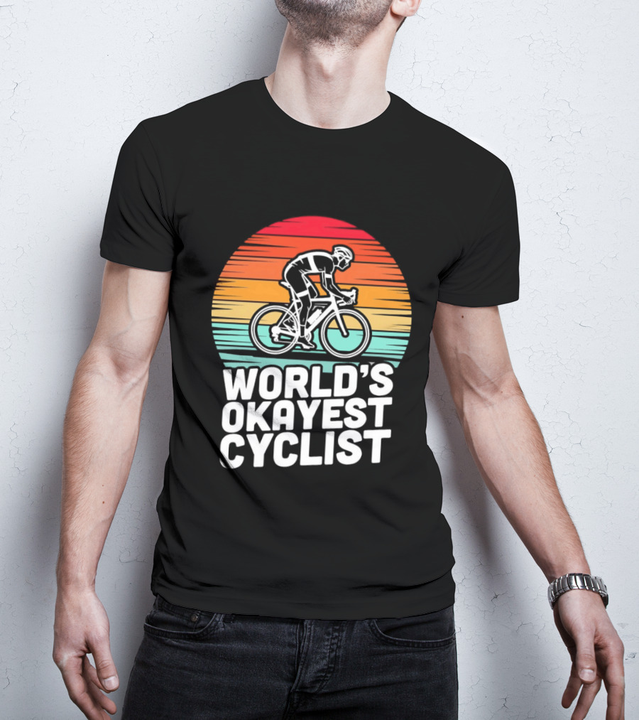 World's Okayest Cyclist Sunset Bicycle T-Shirt