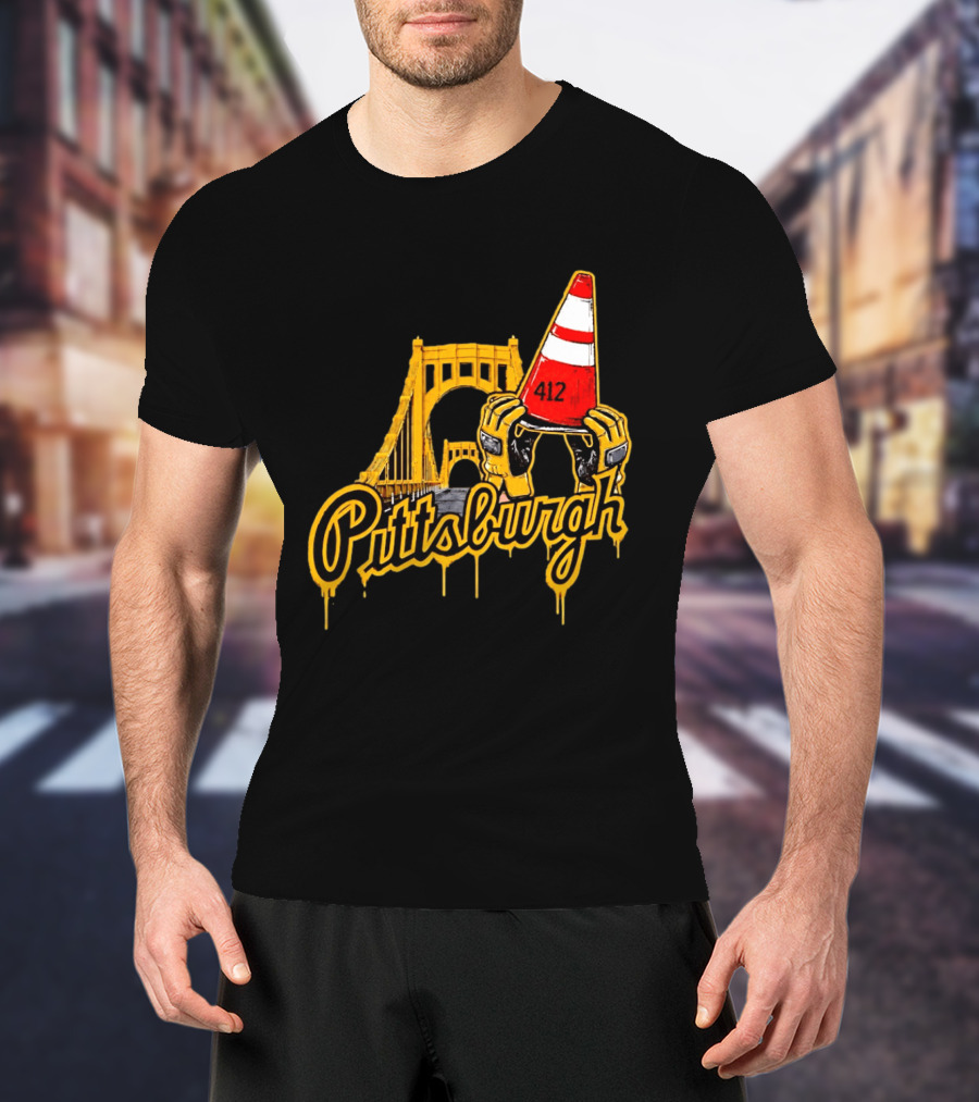 Pittsburgh 412 Construction Cone Bridge T-Shirt