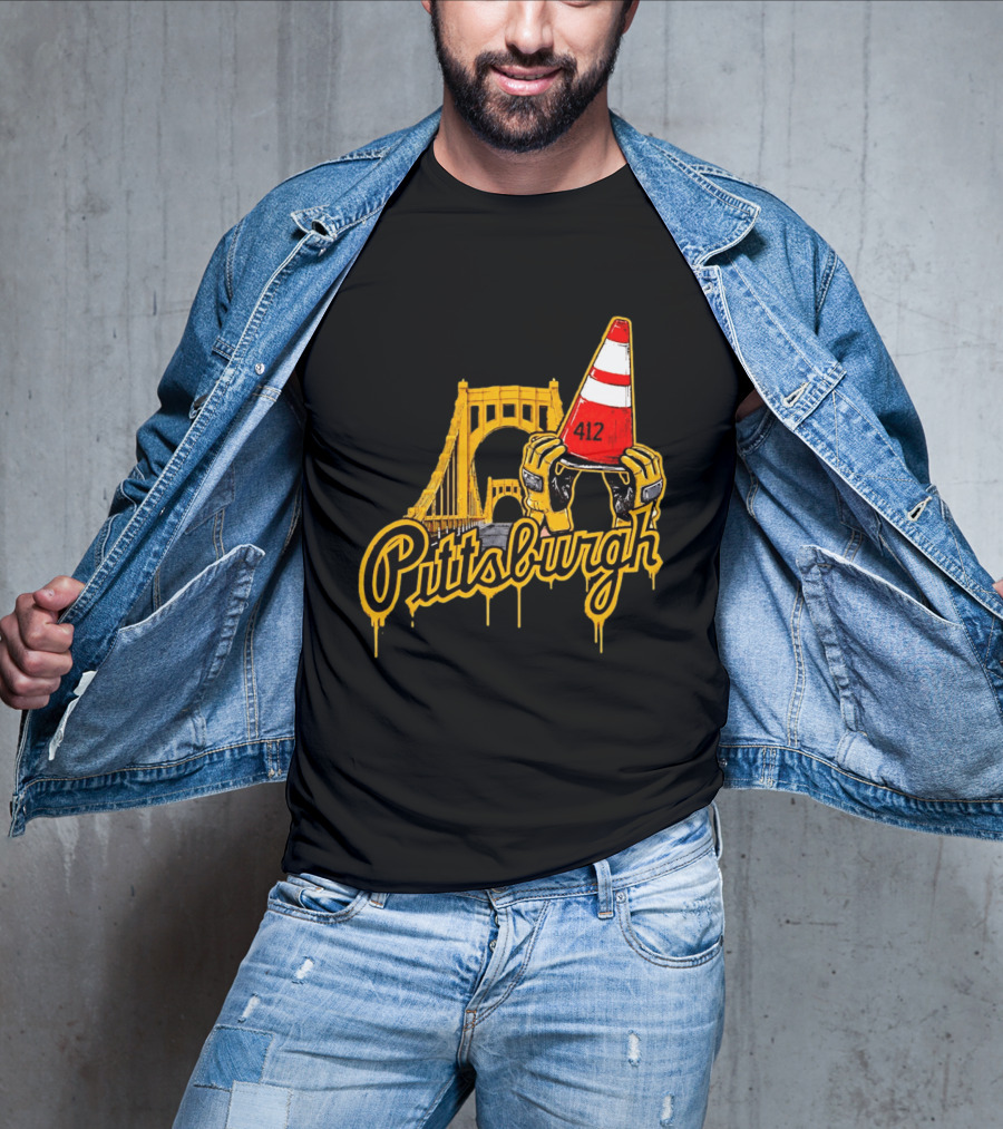Pittsburgh 412 Construction Cone Bridge T-Shirt