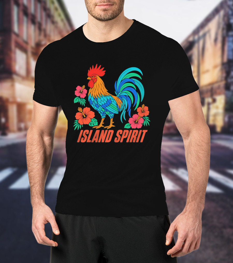 Island Spirit Rooster Hibiscus Flower Tropical Bird T-Shirt