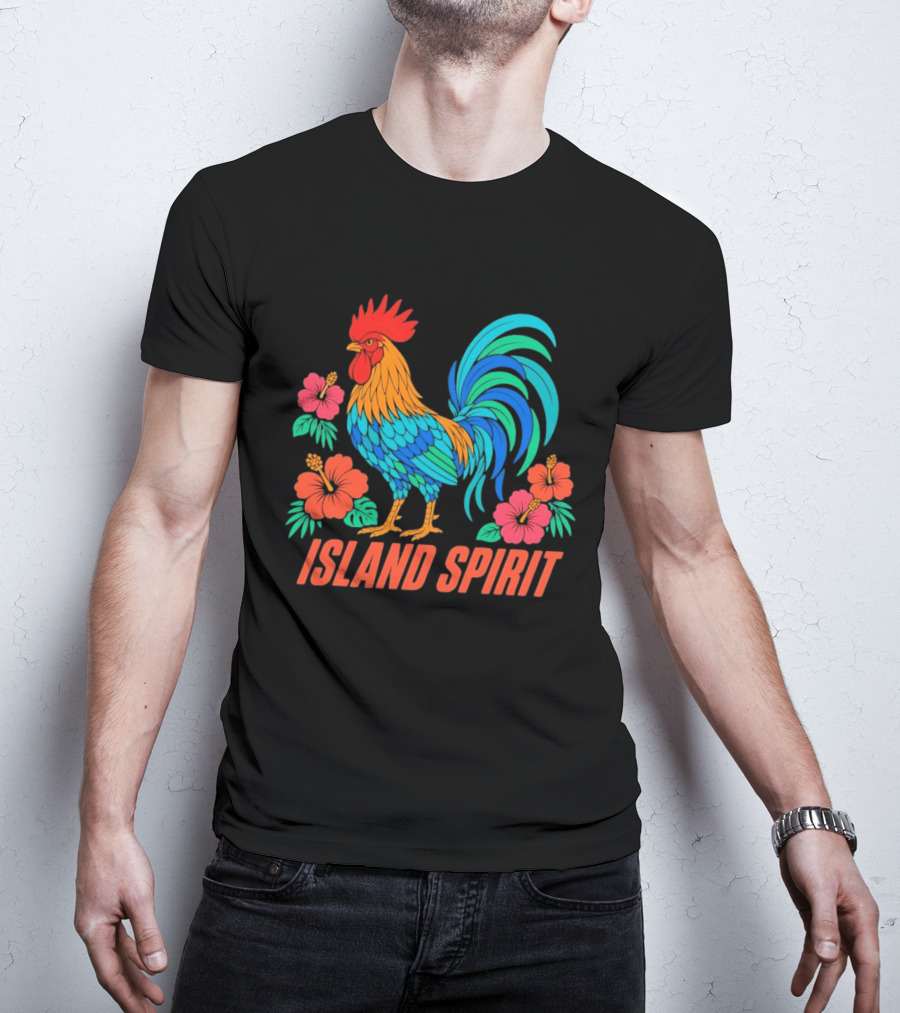 Island Spirit Rooster Hibiscus Flower Tropical Bird T-Shirt