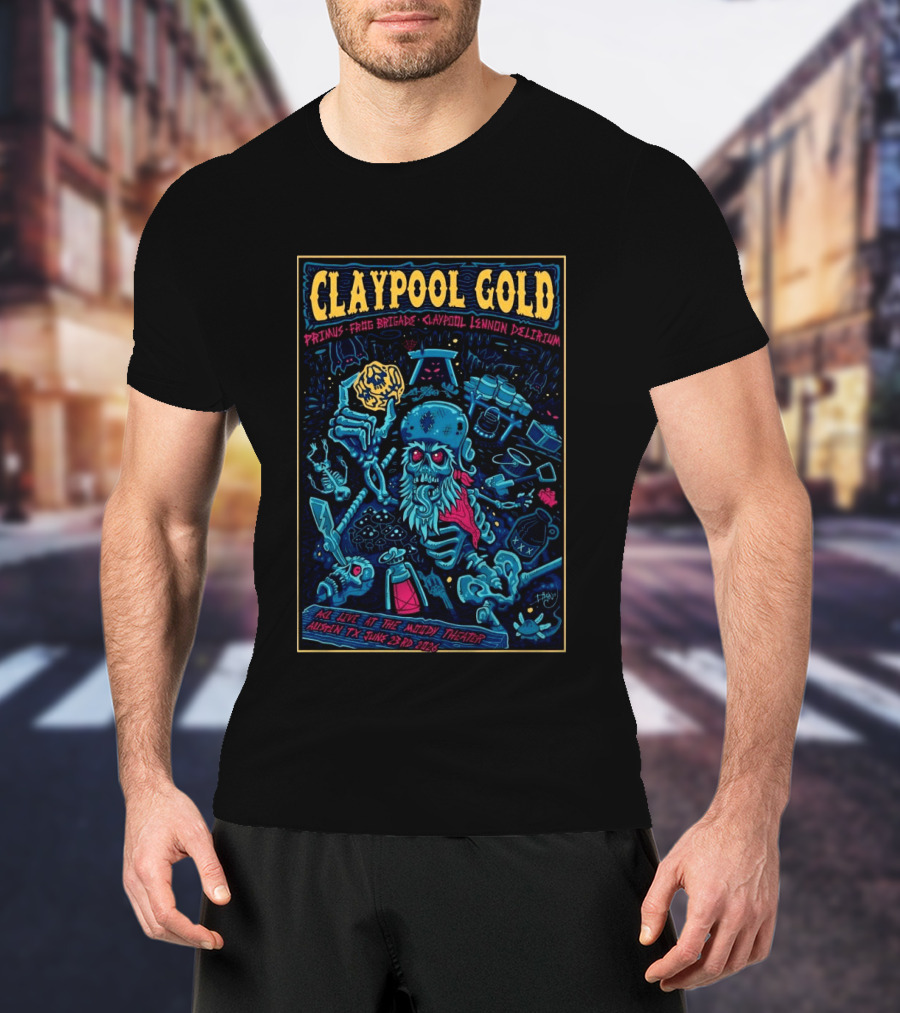 Claypool Gold Primus Frog Brigade Lennon Delirium Live Austin TX June 23 2026 T-Shirt