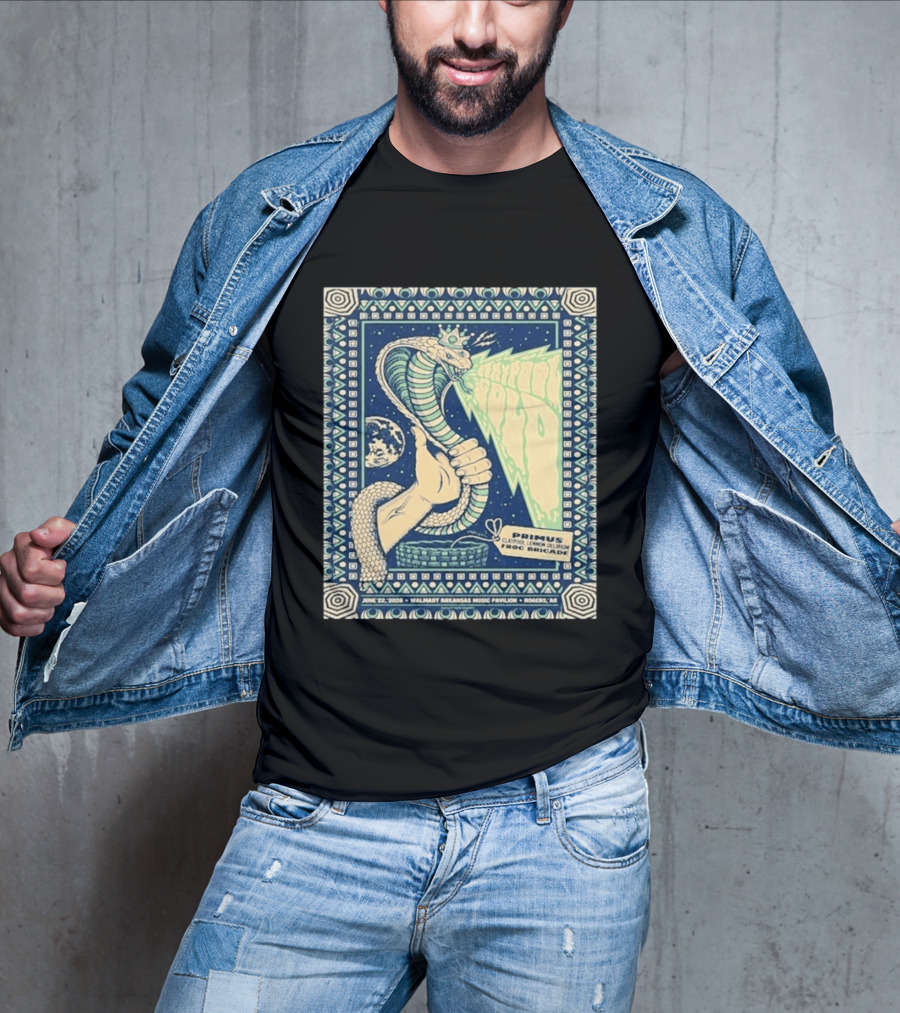 Primus Claypool Lennon Delirium Frog Brigade Tour June 22 2026 Walmart Arkansas Music Pavilion Rogers Cobra Hand T-Shirt