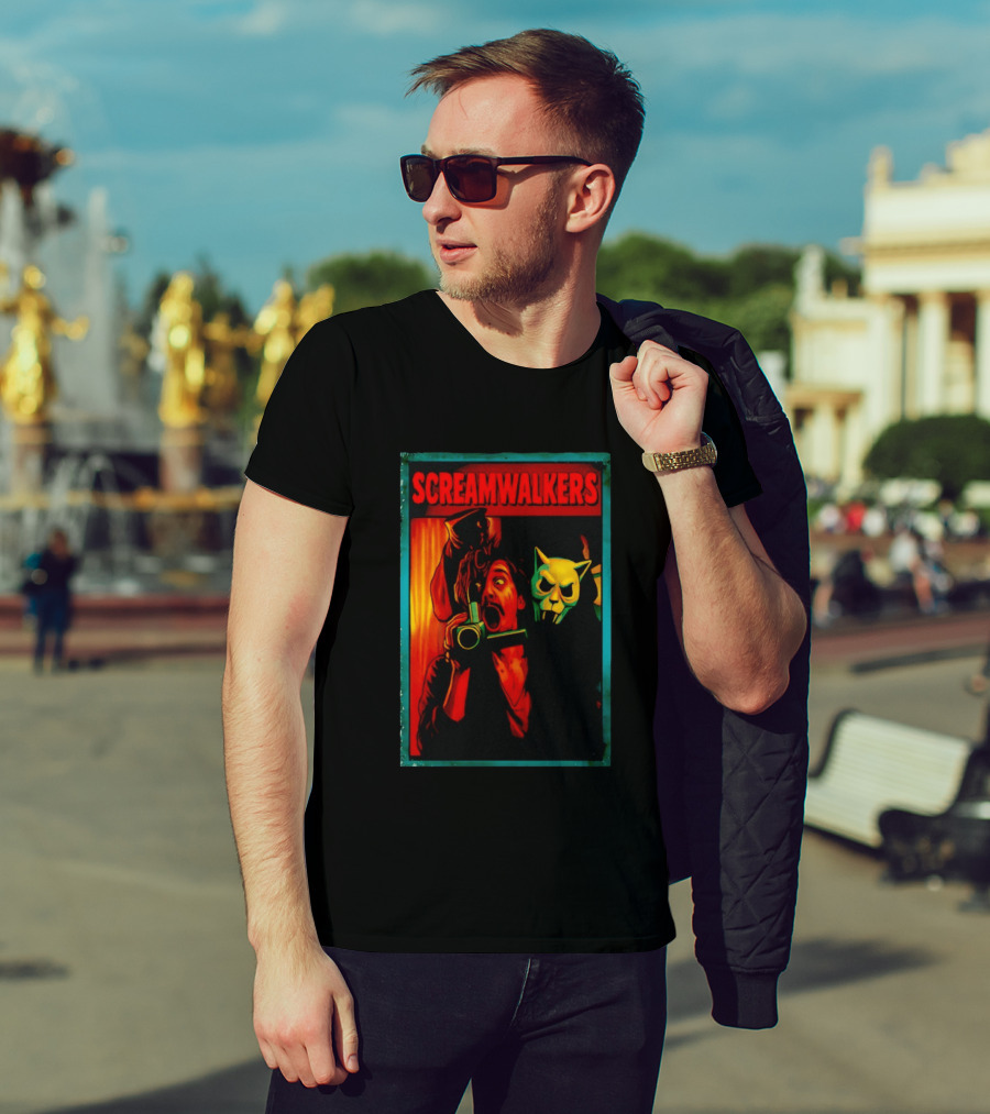 Screamwalkers Horror Movie With Camera And Masked Figure T-Shirt