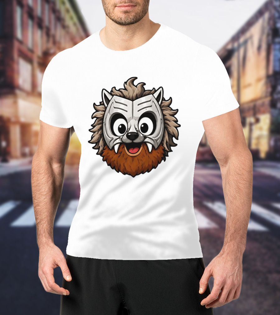 Werewolf Mask Cartoon With Adorable Big Eyes And Fangs T-Shirt
