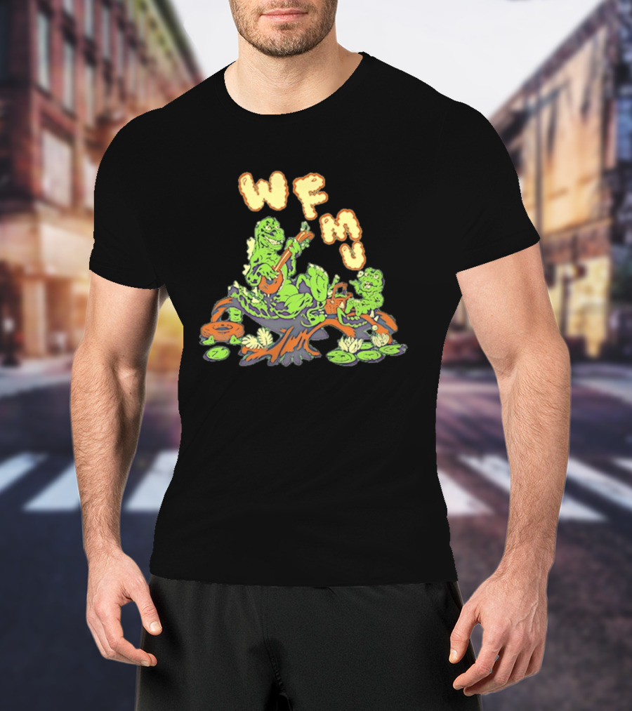 WFMU Swamp Picnic Frogs With Instruments And Radio T-Shirt
