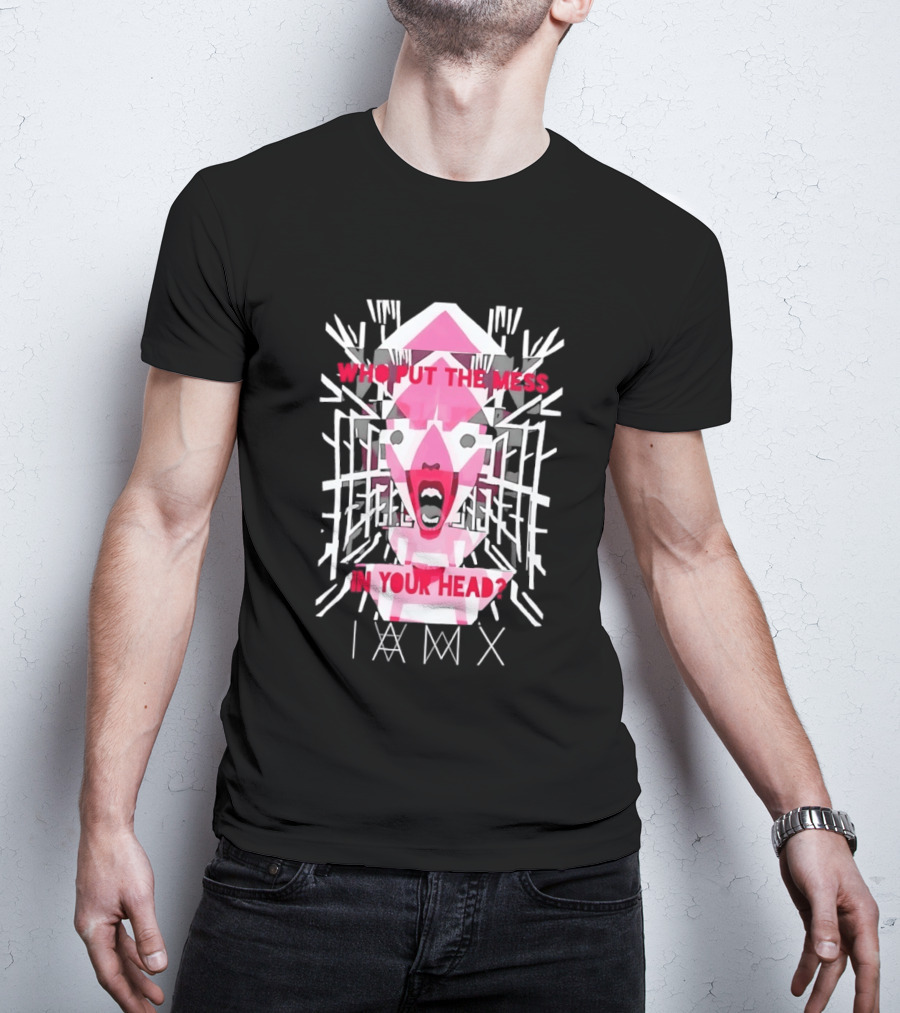 Who Put The Mess In Your Head Pink Abstract Geometric Face T-Shirt