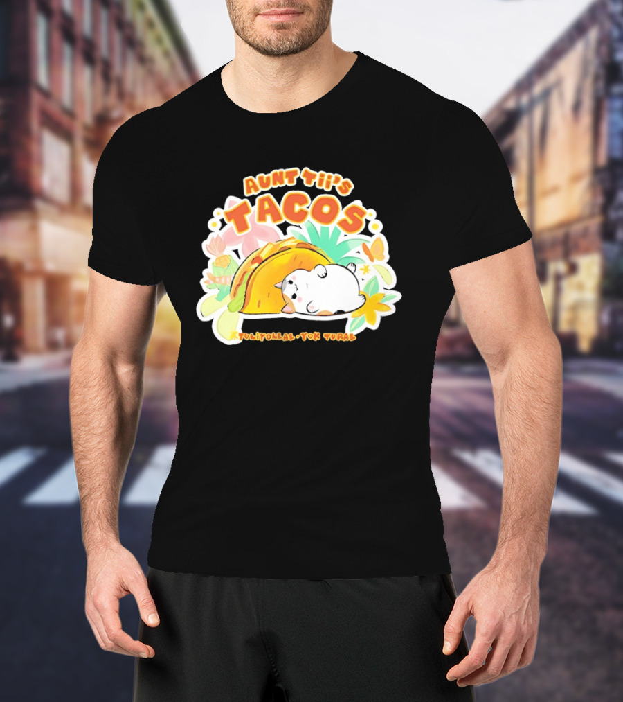 Aunt Tii's Tacos Cat Tulitollal Yok Tural Vibrant Fiesta Floral Burst T-Shirt