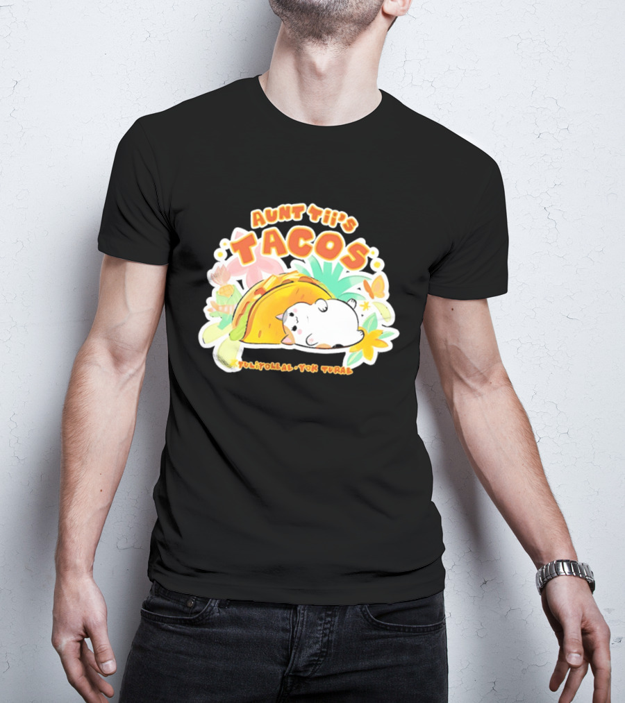 Aunt Tii's Tacos Cat Tulitollal Yok Tural Vibrant Fiesta Floral Burst T-Shirt