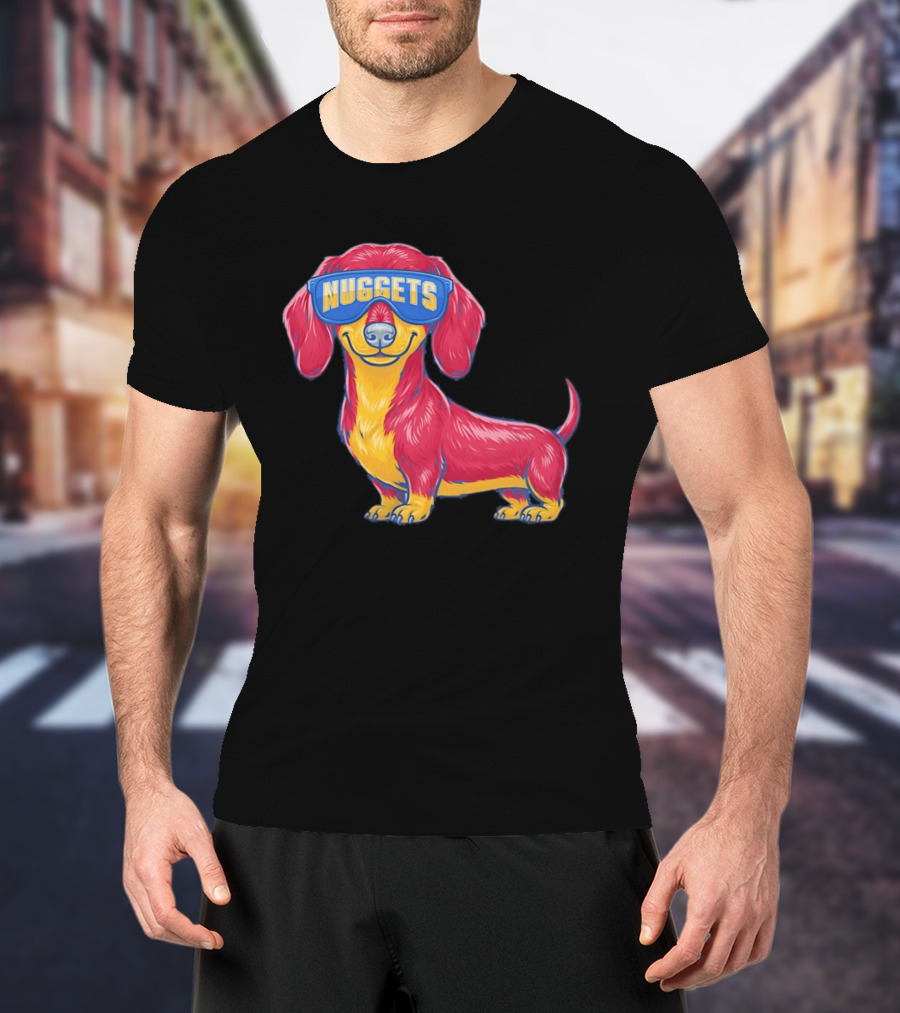 Denver Nuggets Dachshund Dog Wearing Oversized Glasses T-Shirt