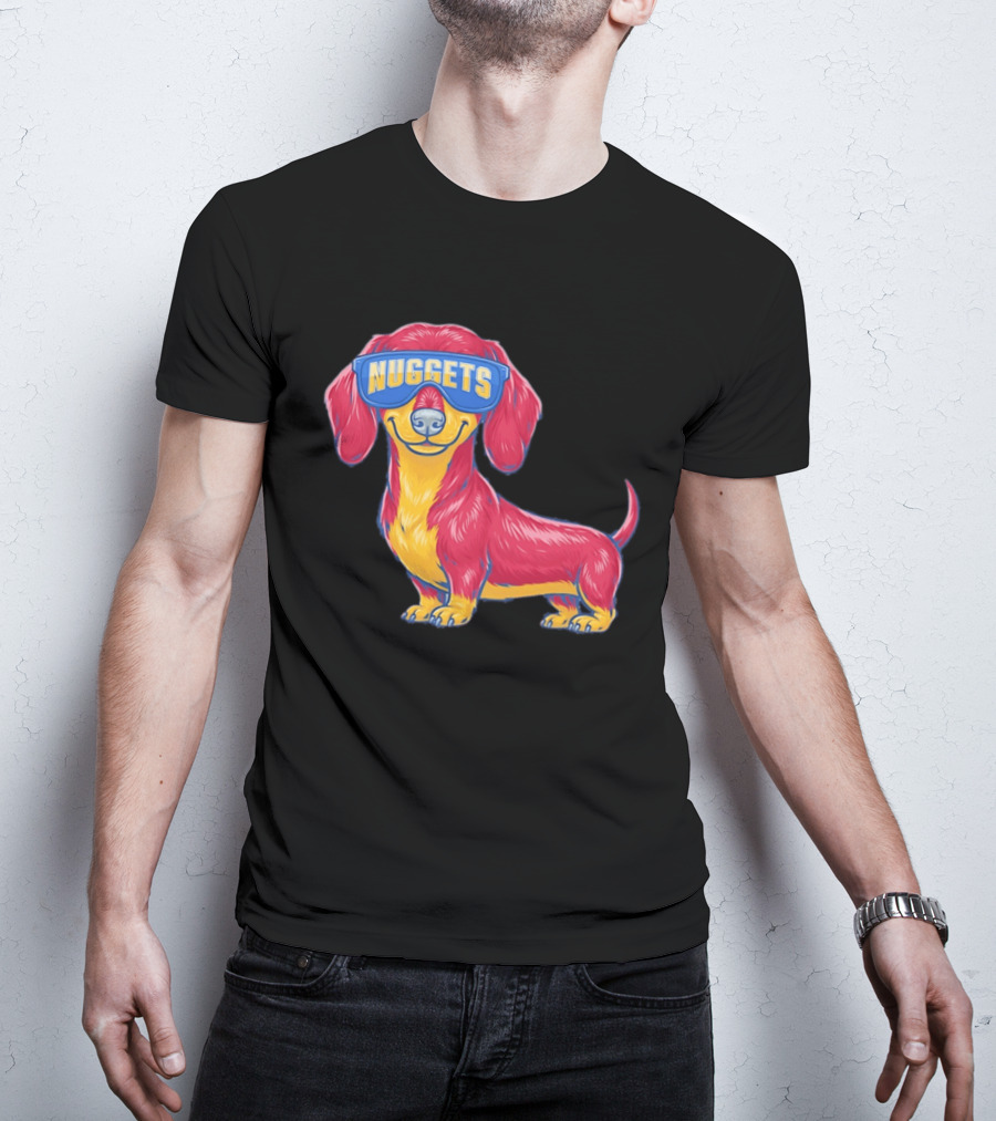 Denver Nuggets Dachshund Dog Wearing Oversized Glasses T-Shirt