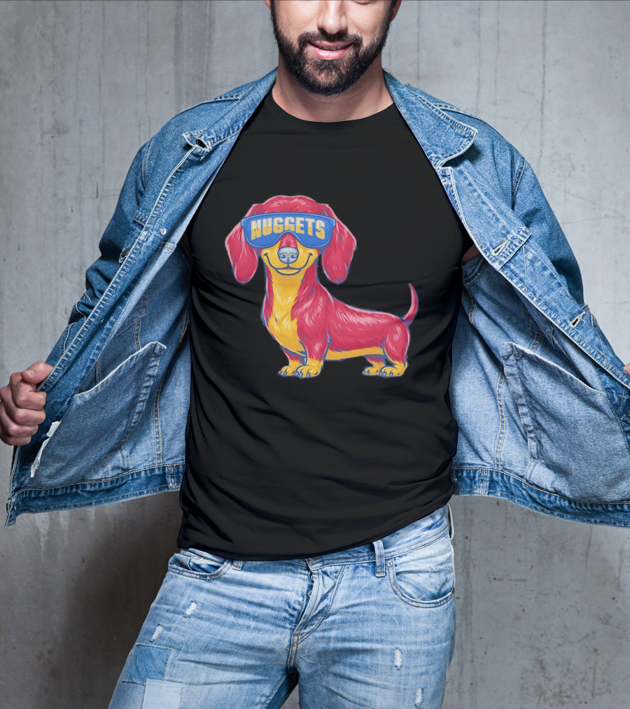 Denver Nuggets Dachshund Dog Wearing Oversized Glasses T-Shirt