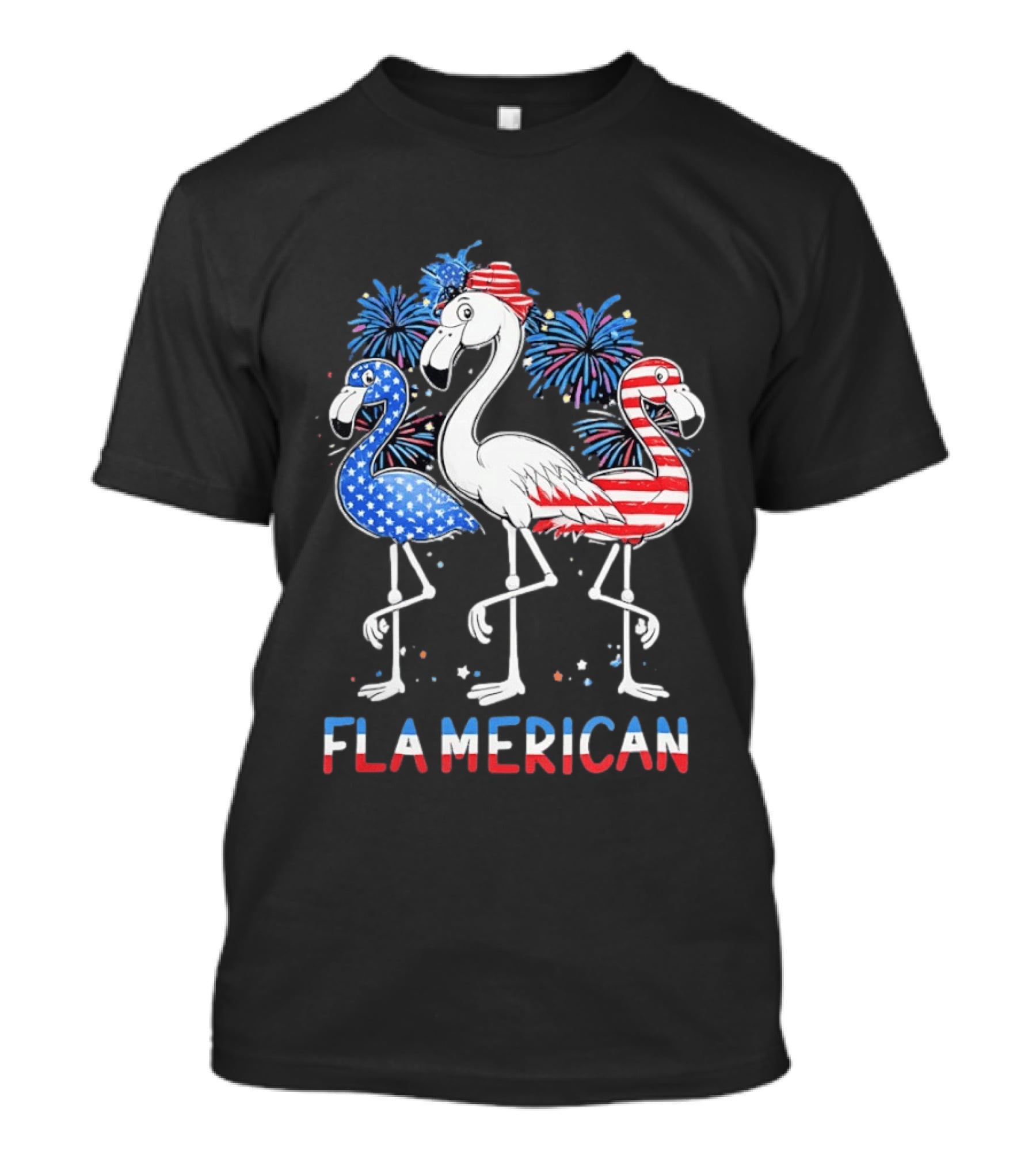Flamerican Flamingo Fireworks Patriotic Fourth Of July T-Shirt