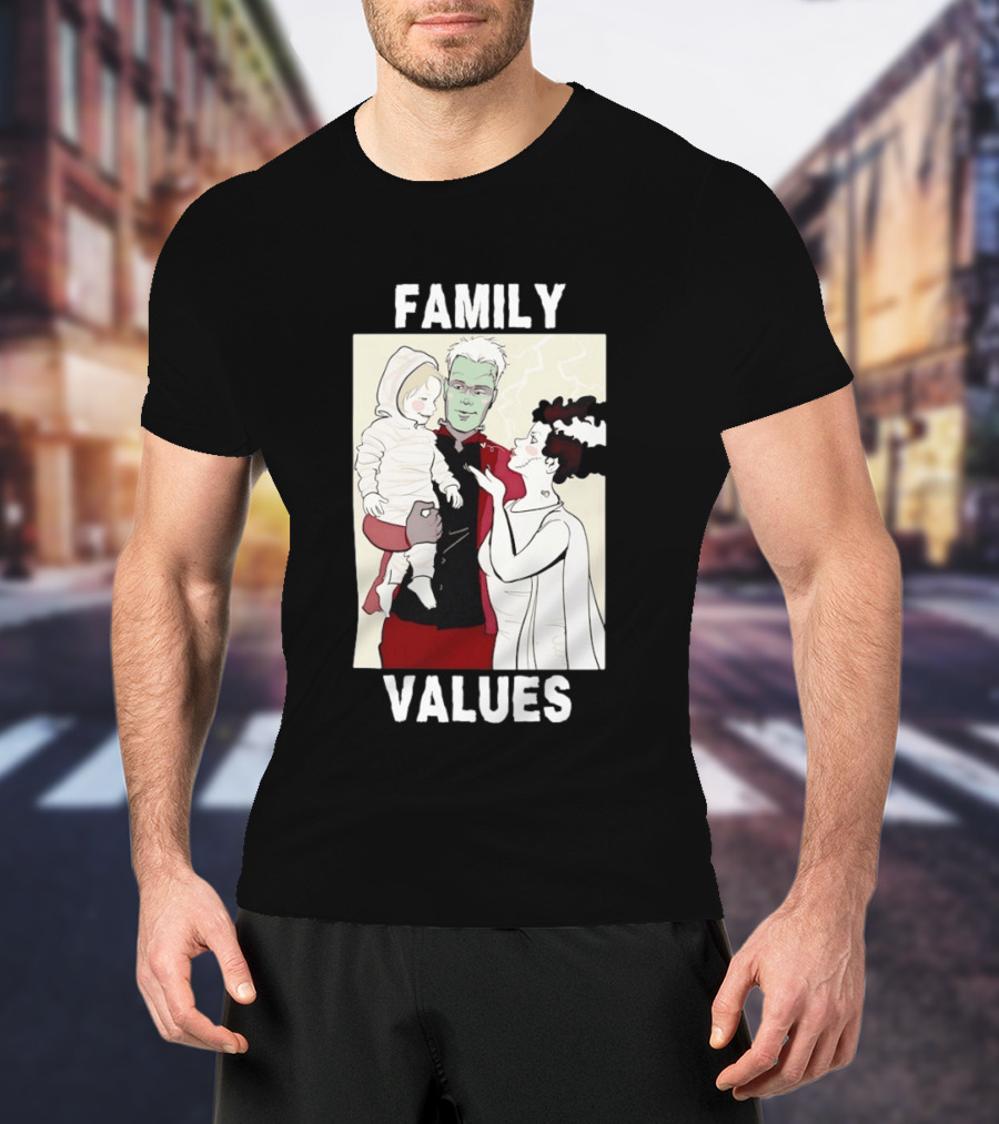 Frankenstein Bride Mummy Family Values Halloween T-Shirt