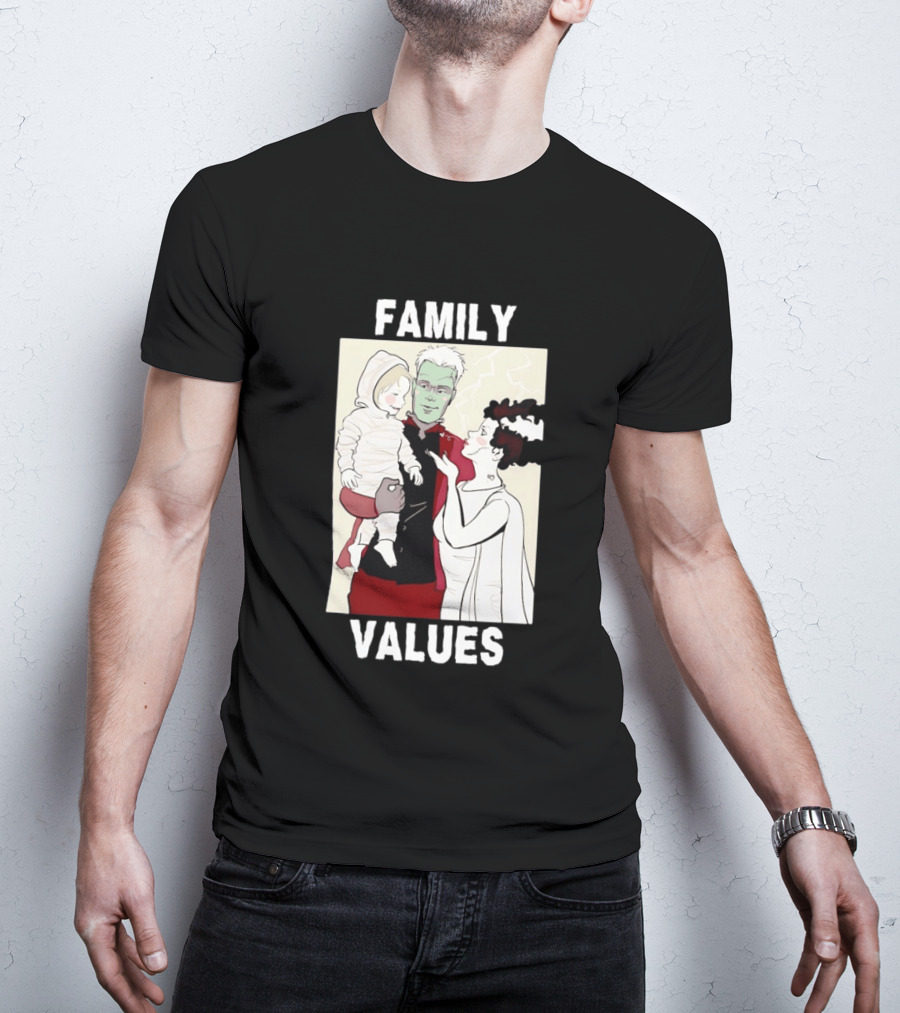 Frankenstein Bride Mummy Family Values Halloween T-Shirt