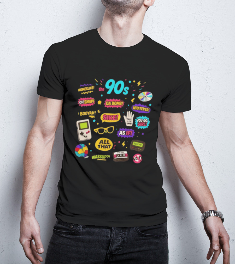 The 90s Nostalgia Oh Snap Homeskillet Da Bomb Booyah Sike Whatever You Go Girl As If All That Wazzup Talk To The Hand Retro Gaming Cassette CD Beeper T-Shirt