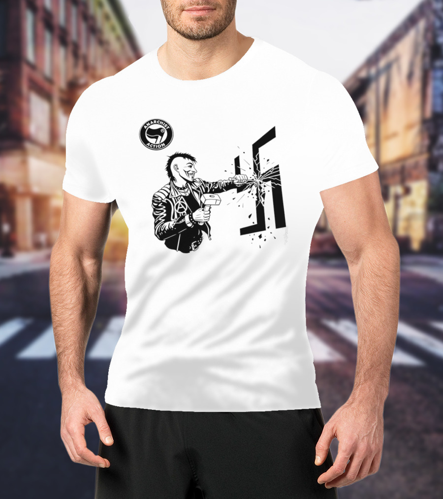 Anarchist Action Punk Destroying Swastika With Hammer T-Shirt