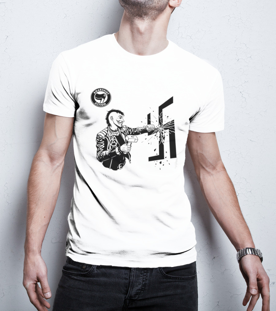 Anarchist Action Punk Destroying Swastika With Hammer T-Shirt