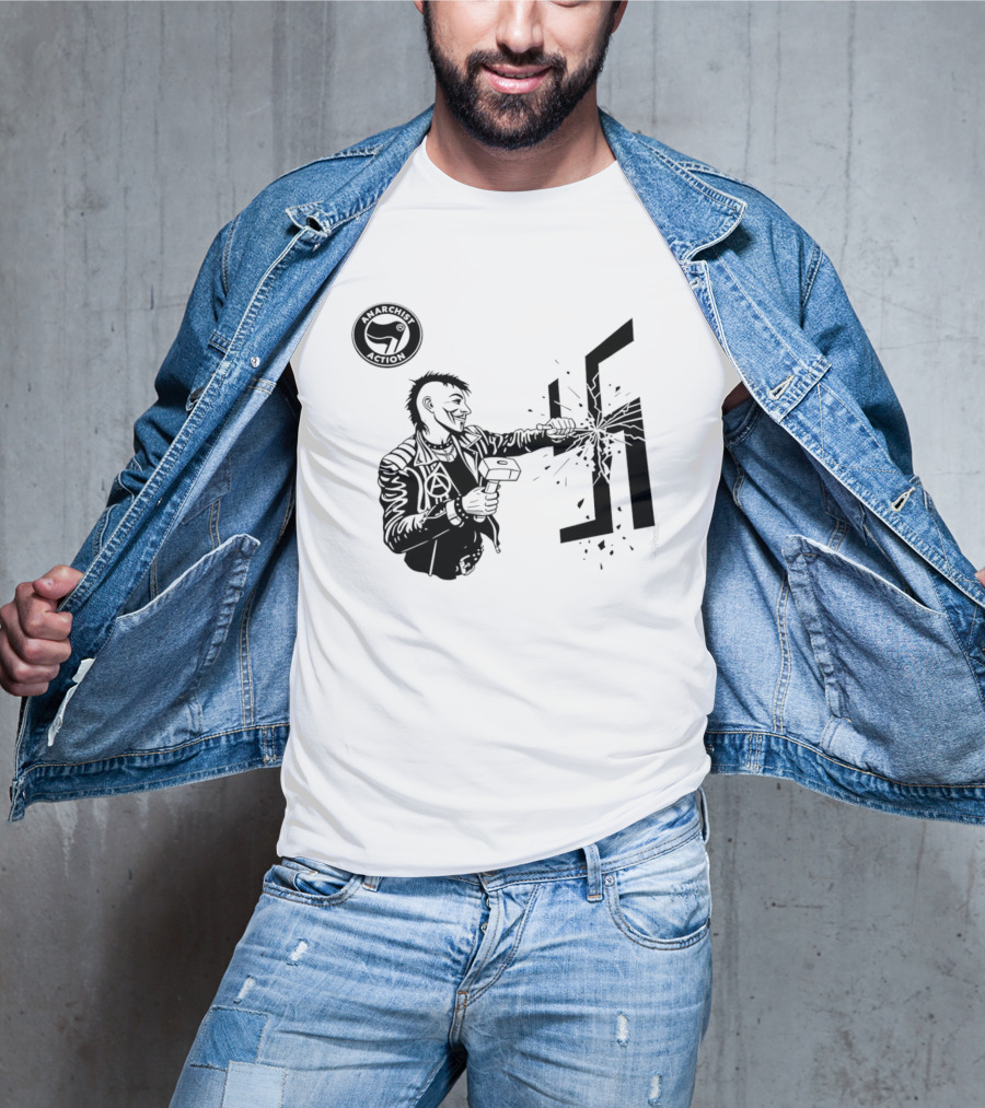 Anarchist Action Punk Destroying Swastika With Hammer T-Shirt