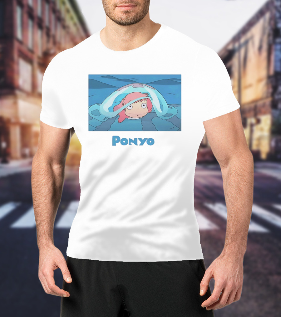 Ponyo Peeking Out Of Ocean Wave Bubble Scene T-Shirt