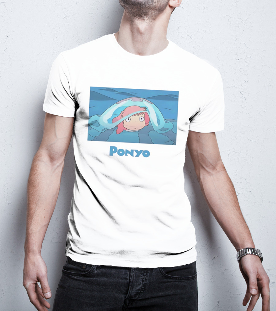 Ponyo Peeking Out Of Ocean Wave Bubble Scene T-Shirt