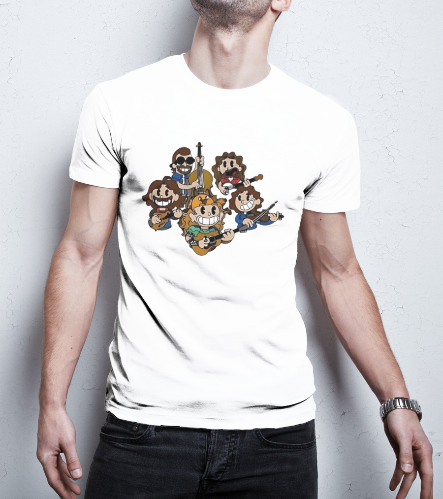 Billy Strings Cartoon Band Characters Banjo And Guitar Players T-Shirt