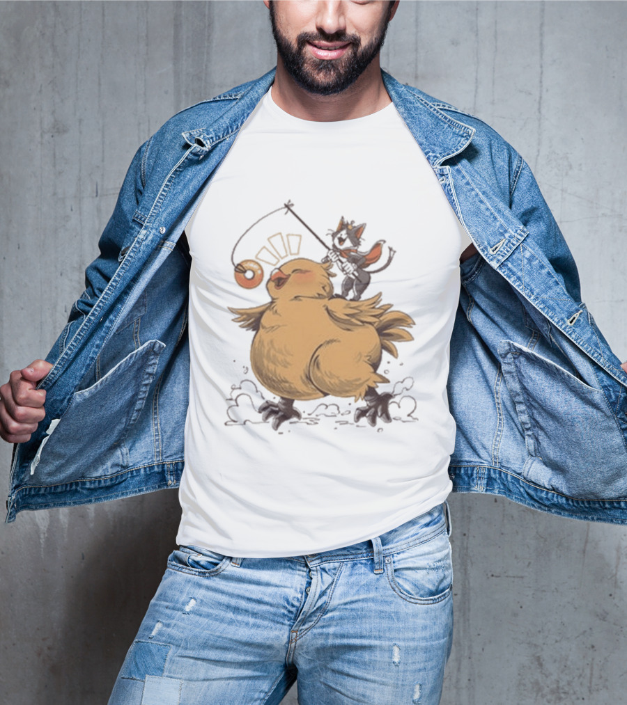 Chocobo Riding Cat Wizard With Donut Lure Delight T-Shirt
