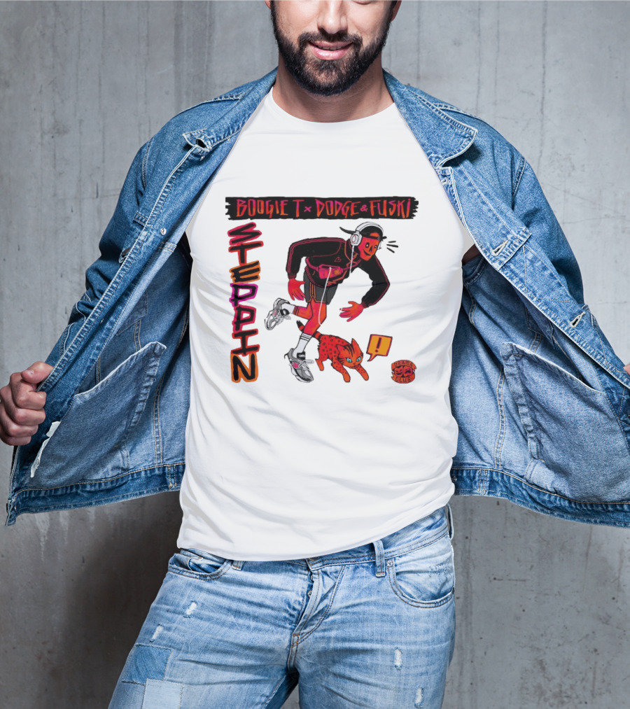 Boogie X Dodge And Fuski Steppin Drama Club Cat With Headphones And Sneakers T-Shirt