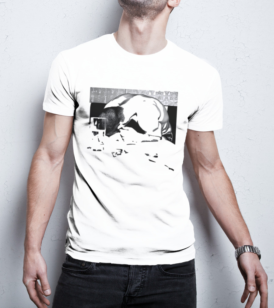 Rough Night Passed Out At Dinner Table Humor Black And White Image T-Shirt