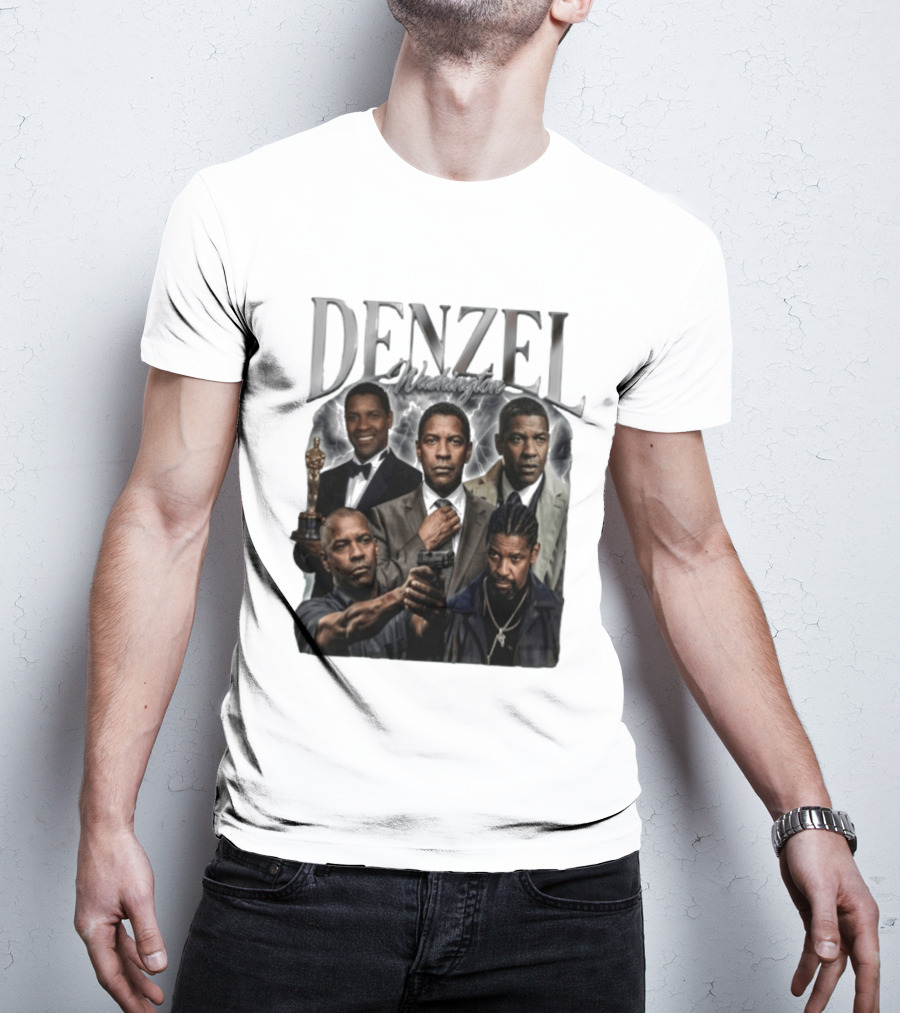 Denzel Washington Iconic Movie Roles And Oscar Moment Collage T-Shirt
