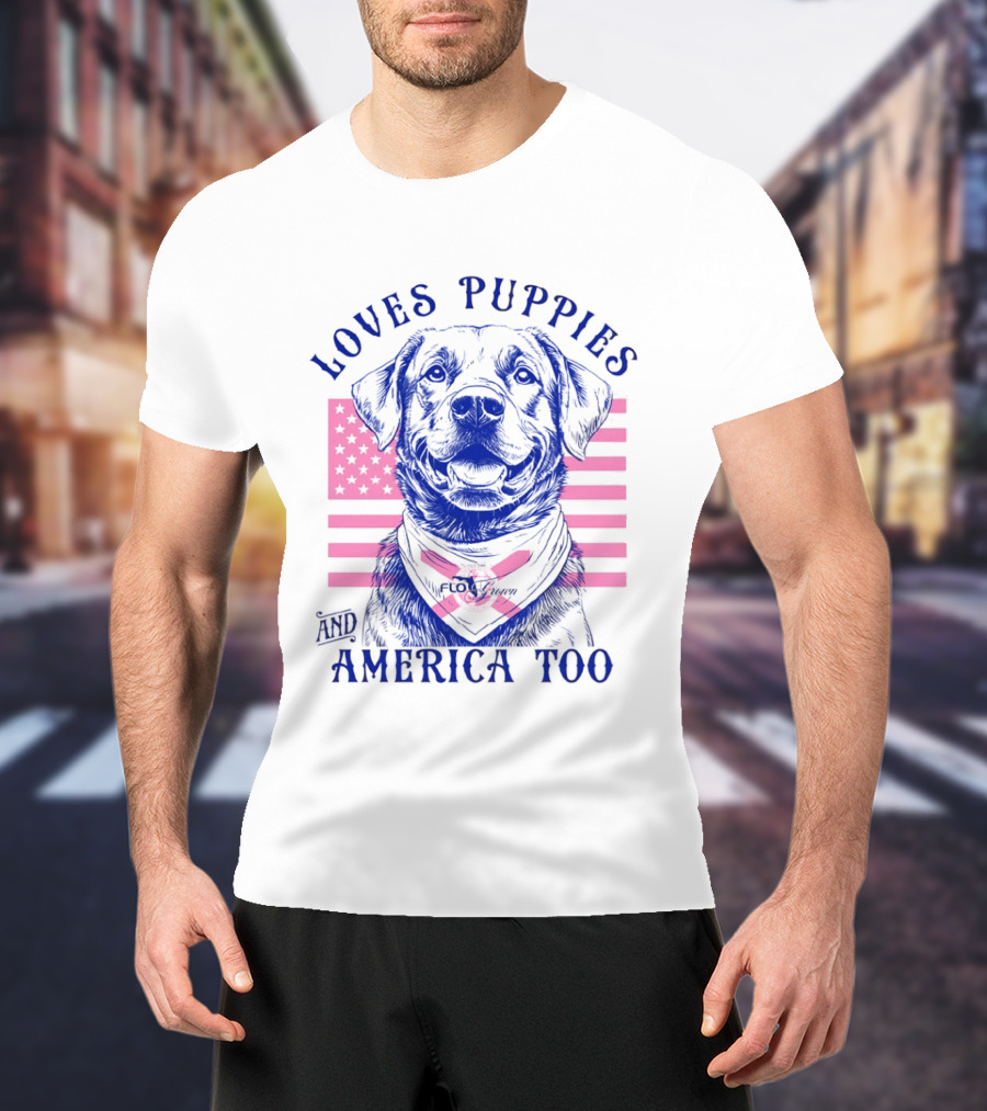 Loves Puppies Labrador Retriever And America Too T-Shirt