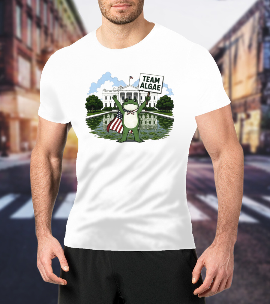 Team Algae Frog Patriotic American Flag White House 2026 Make Algae Great Again T-Shirt