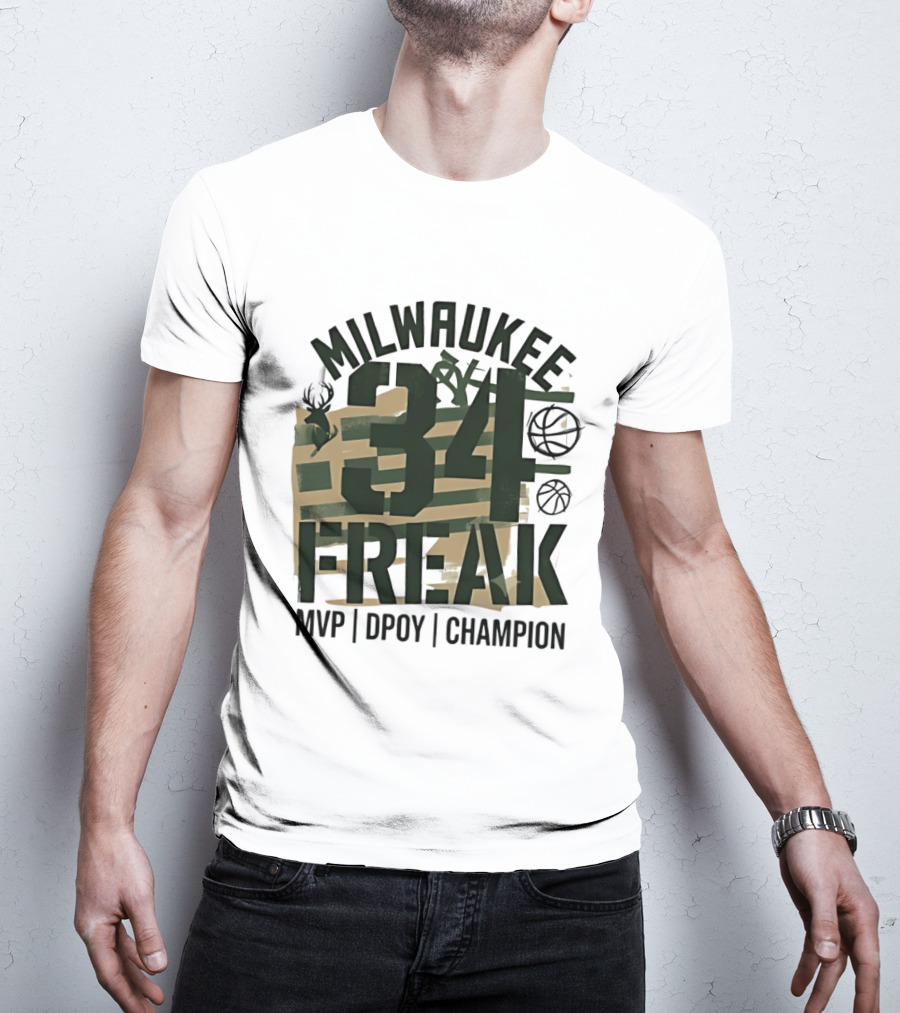 Milwaukee 34 Freak MVP DPOY Champion Giannis Antetokounmpo Basketball T-Shirt