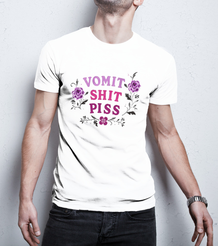 Vomit Shit Piss Floral Embroidery Roses T-Shirt