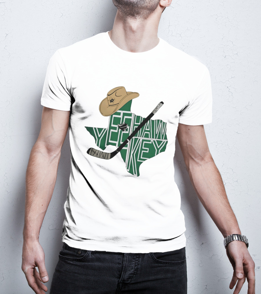 Yeehaw Key Texas Hockey Dallas Stars NHL Cowboy Hat Hockey Stick Map T-Shirt