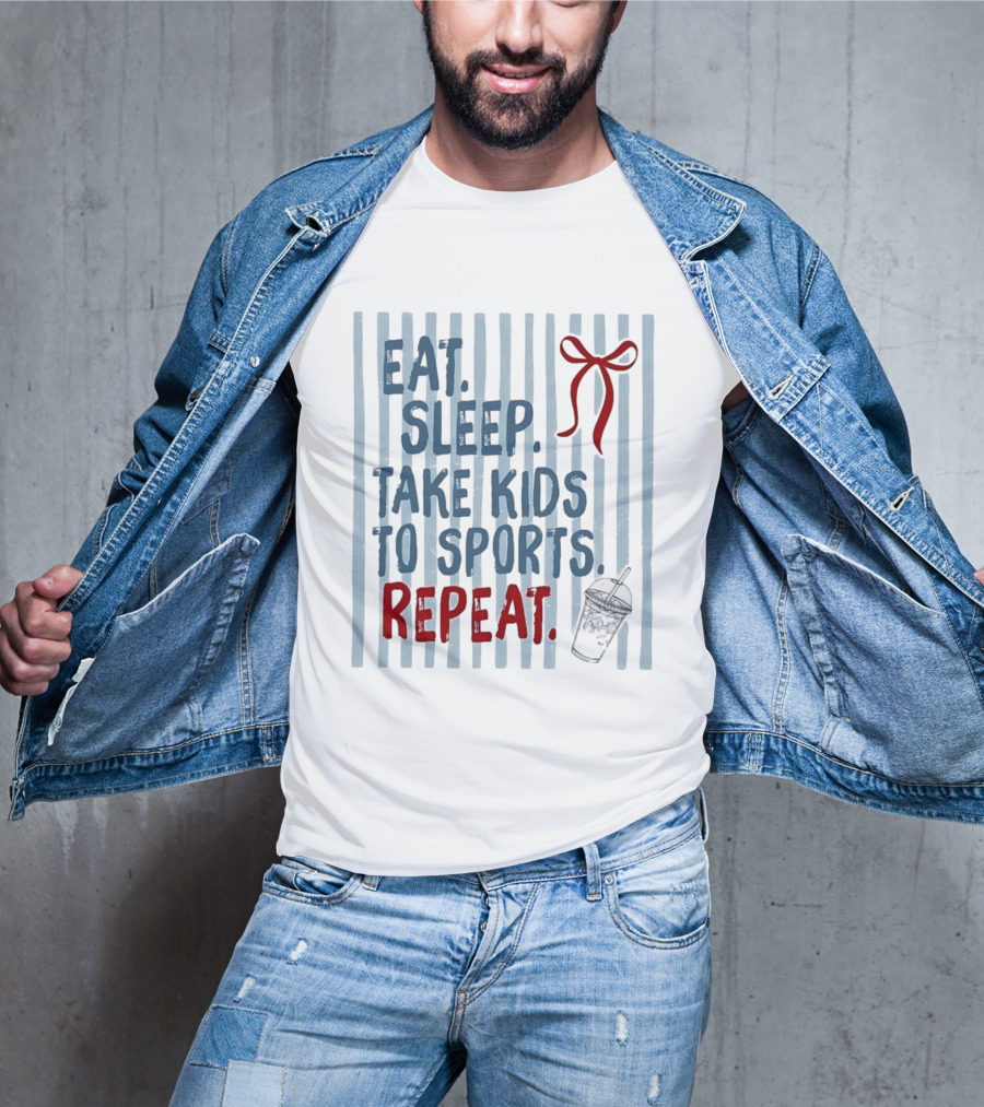 Eat Sleep Take Kids To Sports Repeat Red Bow Cup T-Shirt