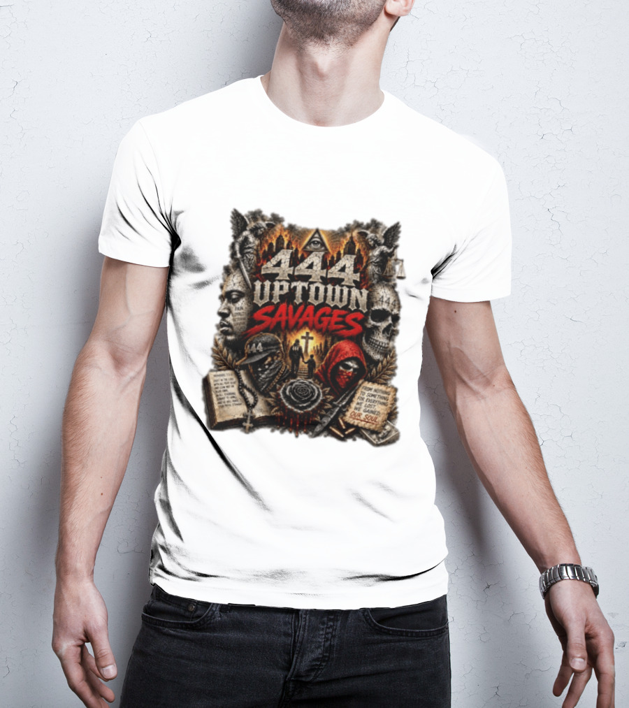 444 Uptown Savages Urban Gothic Art With Skulls And Roses T-Shirt