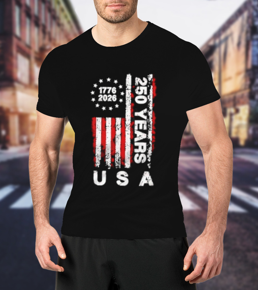 250 Years USA 1776 2026 Flag Stars Stripes Celebration T-Shirt