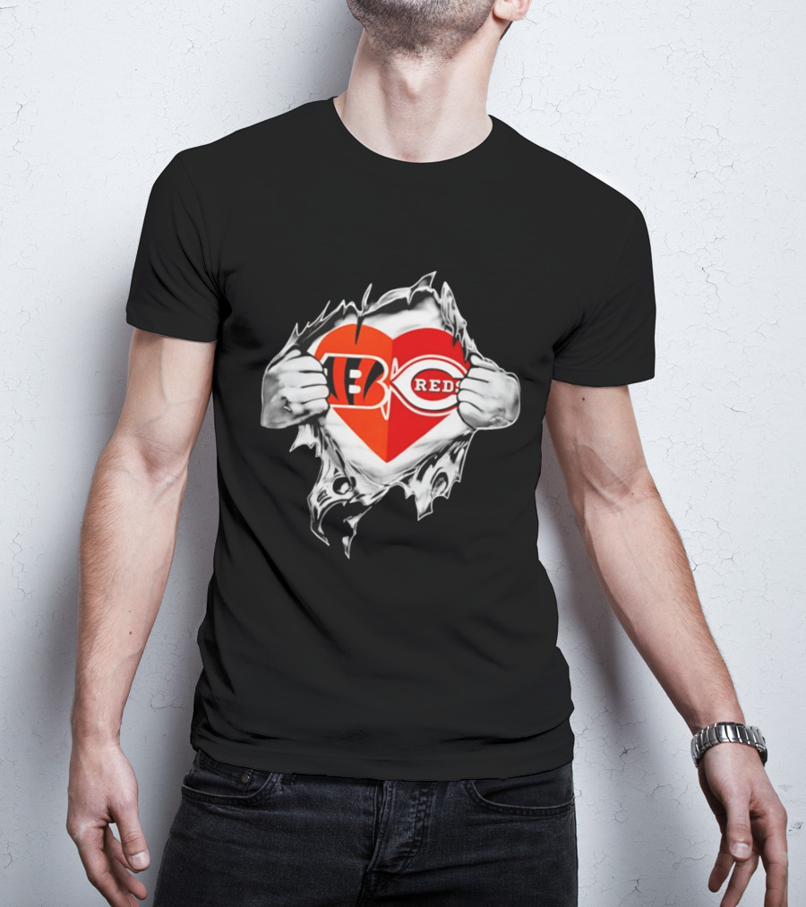 Bengals Reds Heart Ohio Sports MLB Fan Pride T-Shirt