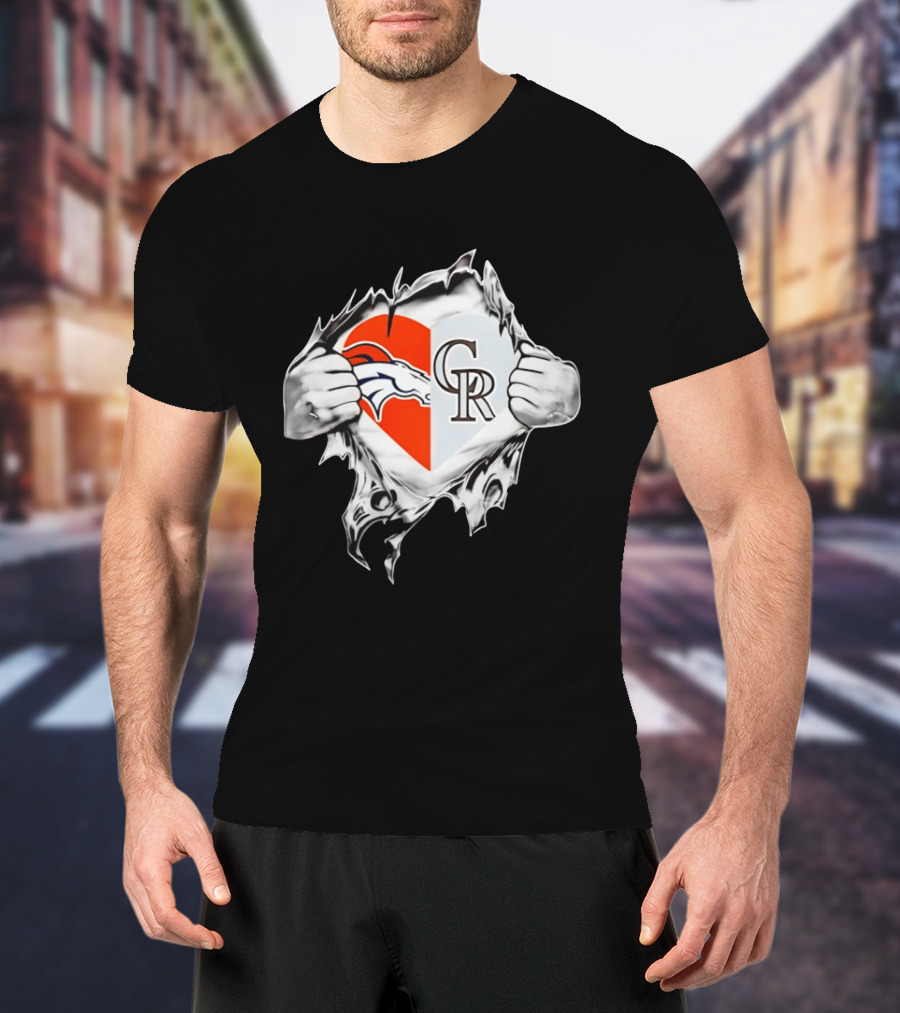 Broncos Rockies Heart Split Collaboration T-Shirt