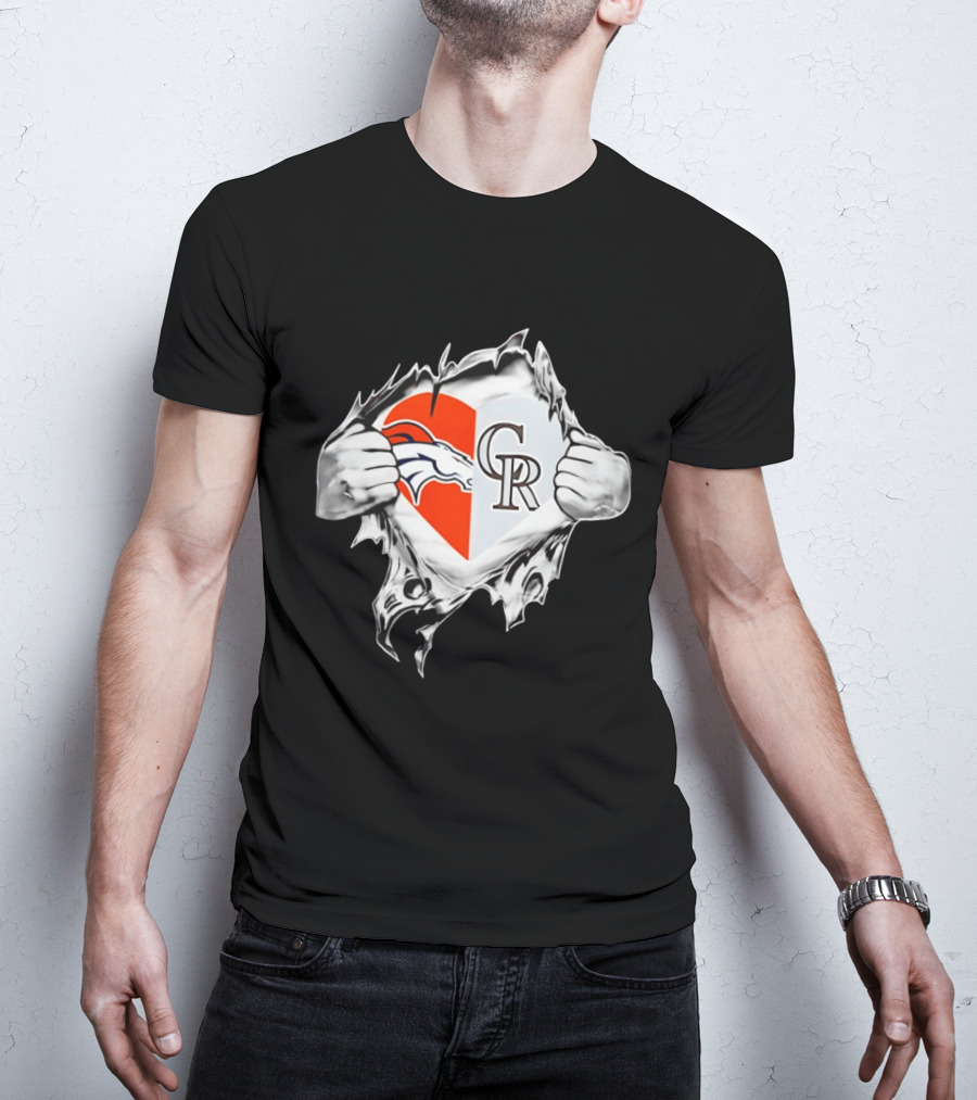 Broncos Rockies Heart Split Collaboration T-Shirt