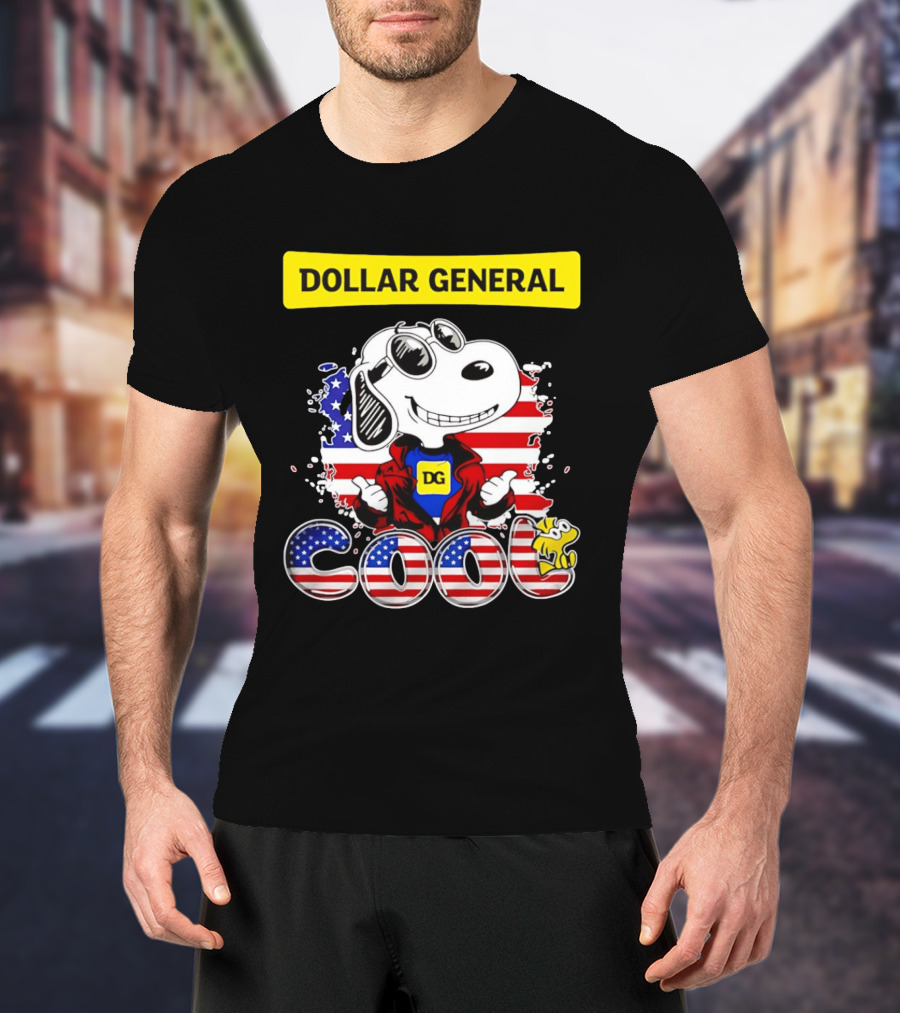 Dollar General Snoopy Cool USA Flag Cartoon T-Shirt