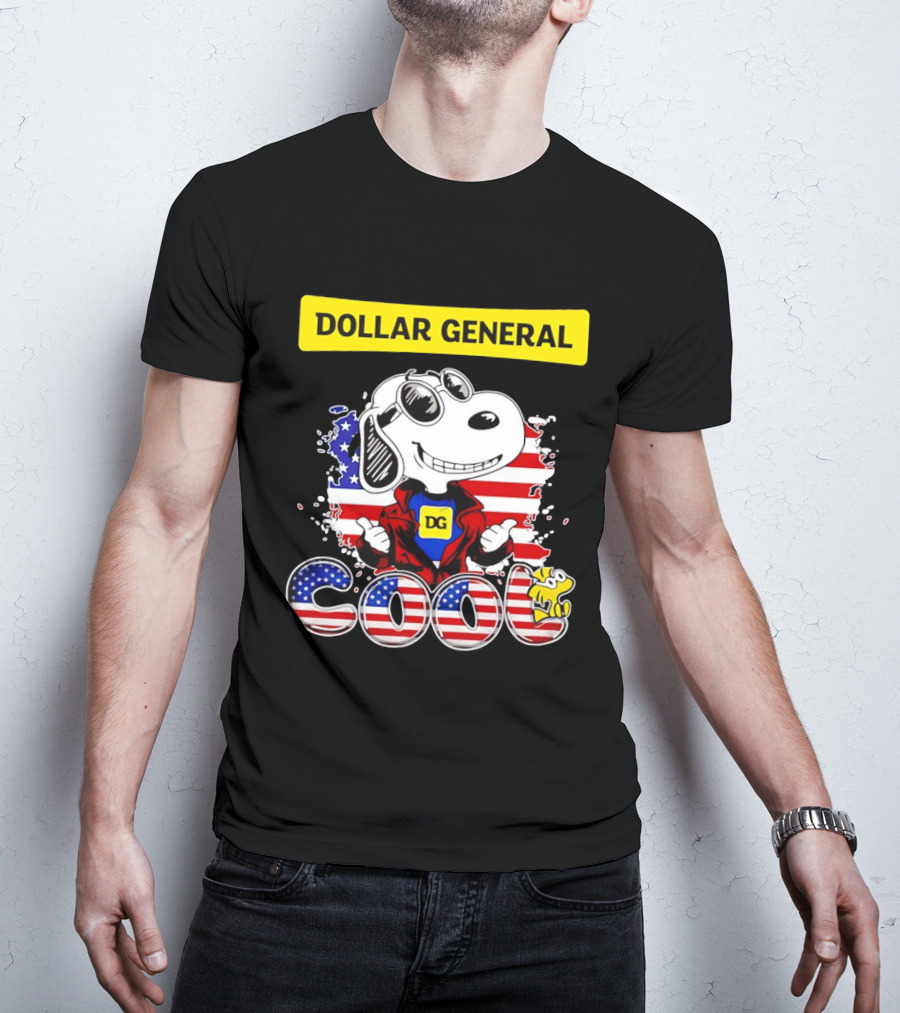 Dollar General Snoopy Cool USA Flag Cartoon T-Shirt