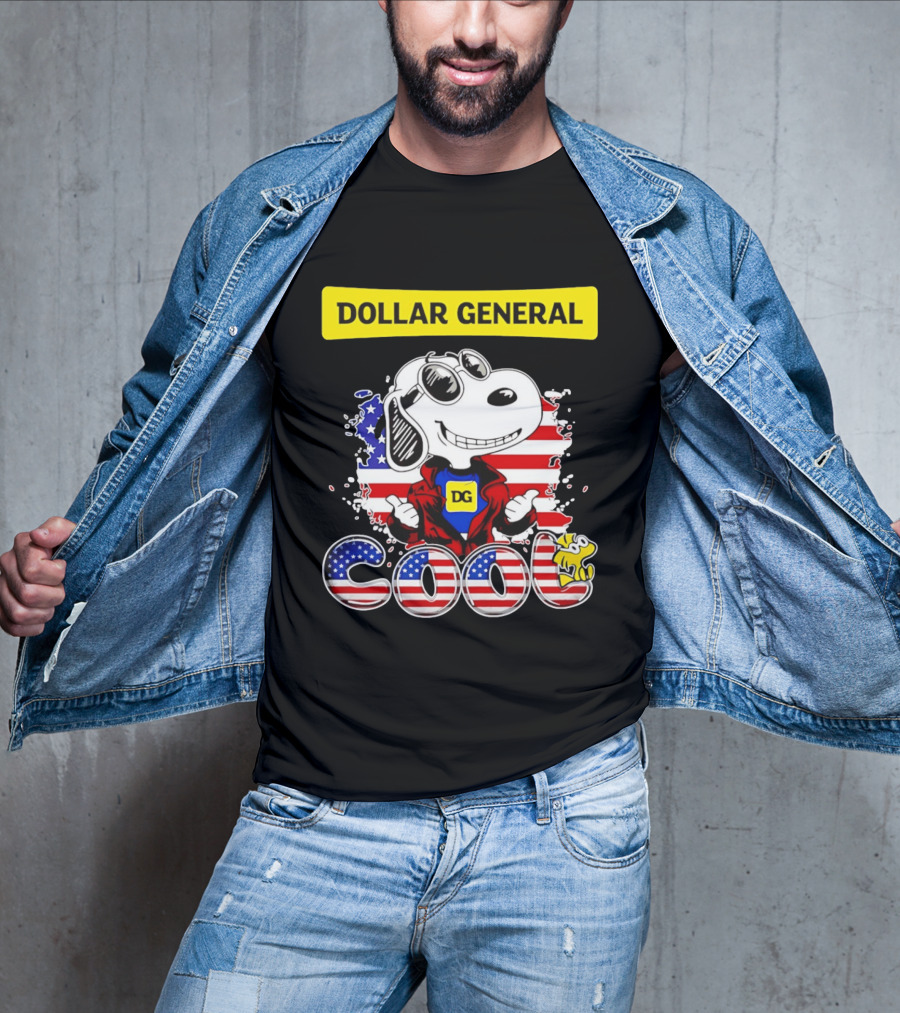 Dollar General Snoopy Cool USA Flag Cartoon T-Shirt