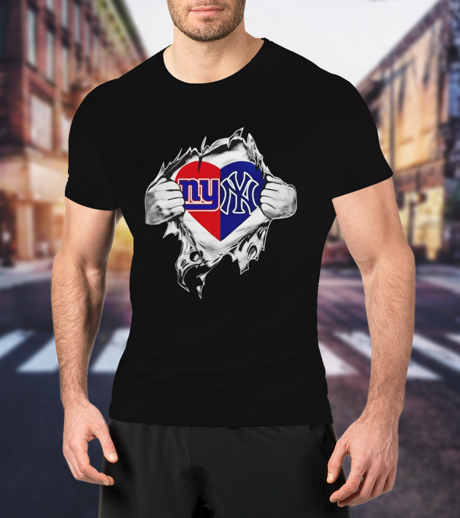 New York Giants And Yankees Heart NY Sports Pride T-Shirt