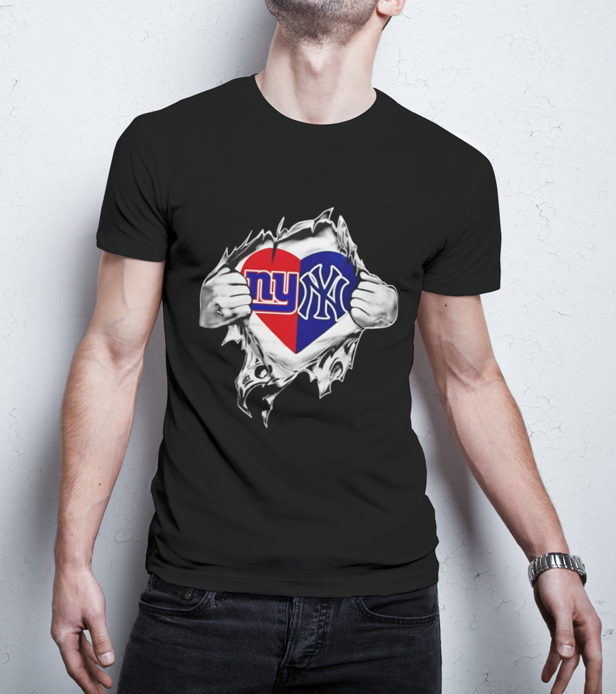 New York Giants And Yankees Heart NY Sports Pride T-Shirt