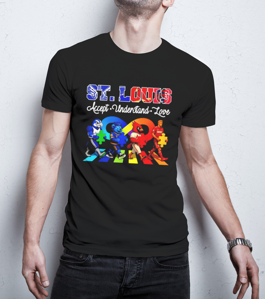 St Louis Accept Understand Love Autism Awareness Mascots Puzzle Pieces T-Shirt
