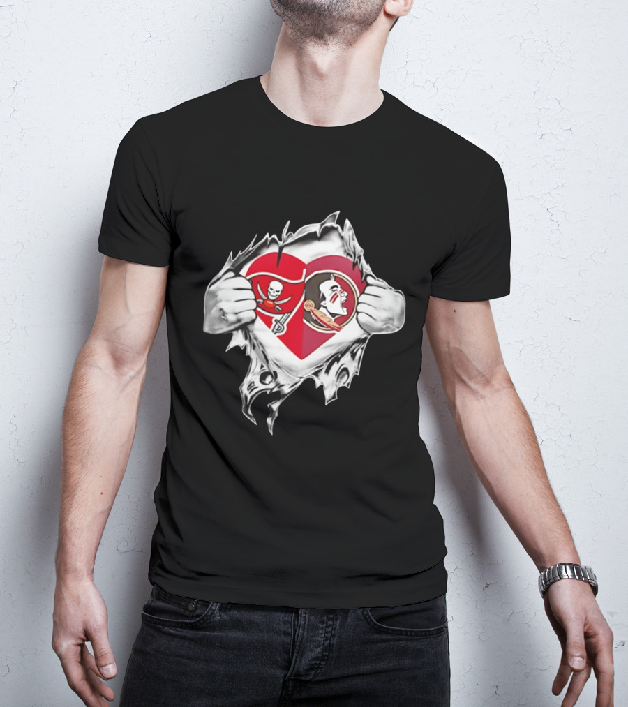 Tampa Bay Buccaneers Florida State Seminoles Heart Fans T-Shirt
